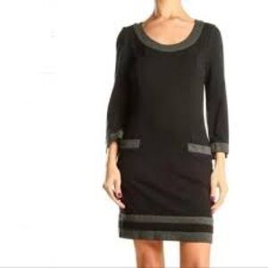 Boden Black & Gray Contrast Trim Sheath Dress With Pockets